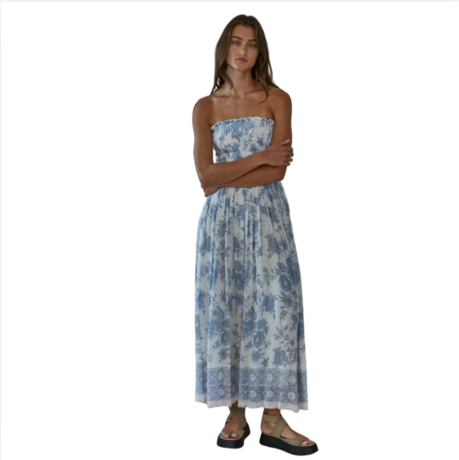 Floral Strapless Midi Dress M